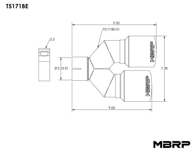 MBRP Burnt End Tip 2.5 ID, Dual 3.5 OD Out, 9.5 length, Single wall 304 Stainless Steel - Corvette Realm