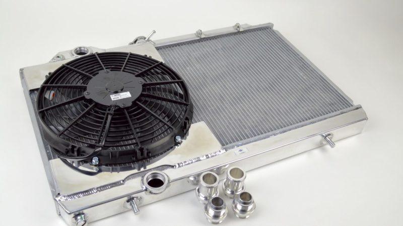 CSF 96-07 Mitsubishi Evo 4/5/6/7/8/9 Full-Slim Radiator w/12in Fan & Shroud/-16AN & Slip On Fitting - Corvette Realm