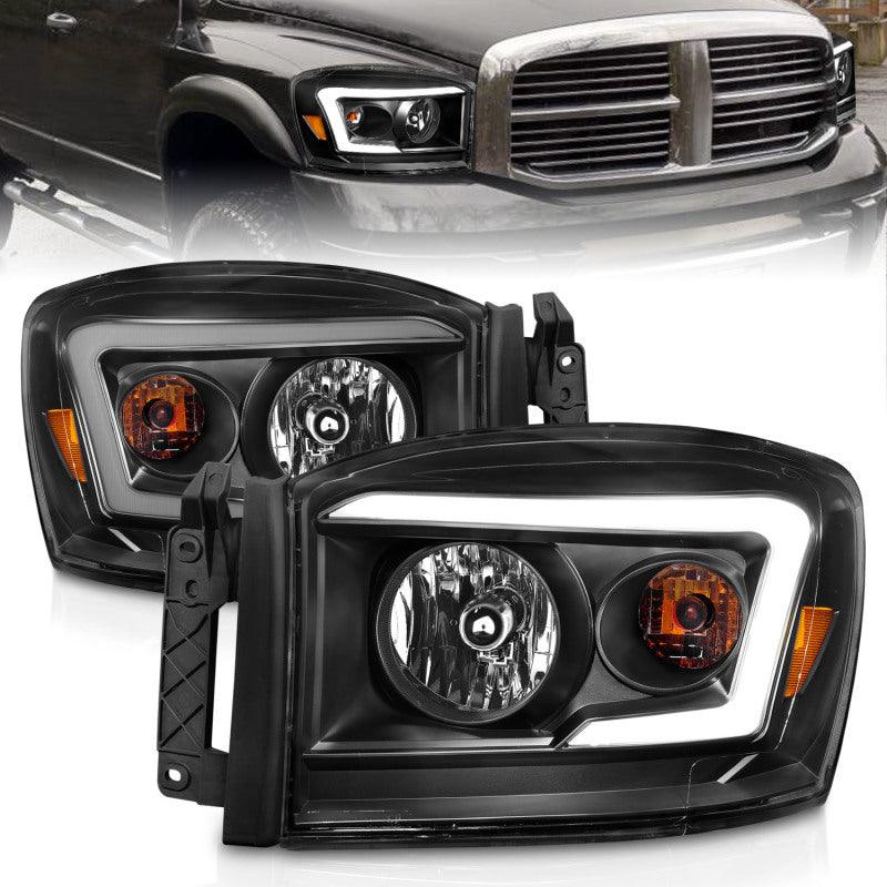 Anzo 06-09 Dodge RAM 1500/2500/3500 Headlights Black Housing/Clear Lens (w/ Light Bars) - Corvette Realm