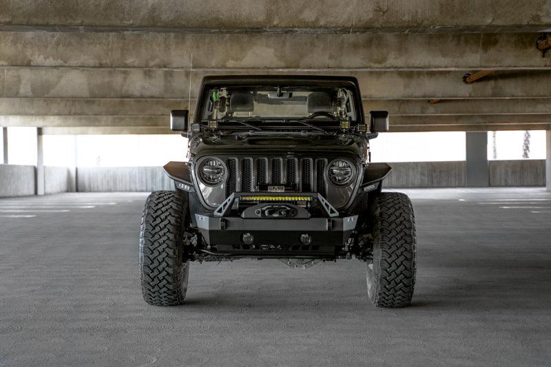 DV8 Offroad 07-23 Jeep Wrangler/Gladiator JT/JK/JL FS-25 Stubby Front Bumper w/Plated Bull Bar - Corvette Realm