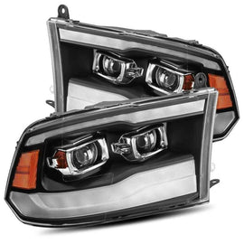 AlphaRex 09-18 Dodge Ram 1500HD LUXX LED Proj Headlights Plnk Style Blk w/Activ Light/Seq Signal/DRL - Corvette Realm