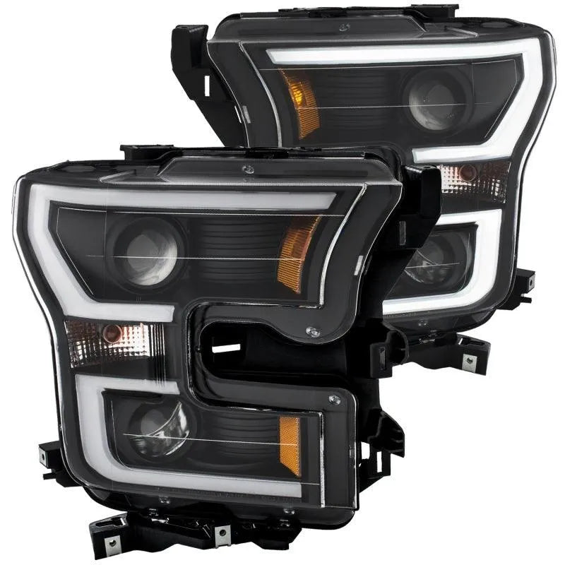 ANZO 2015-2017 Ford F-150 Projector Headlights w/ Plank Style Switchback Black w/ Amber - Corvette Realm
