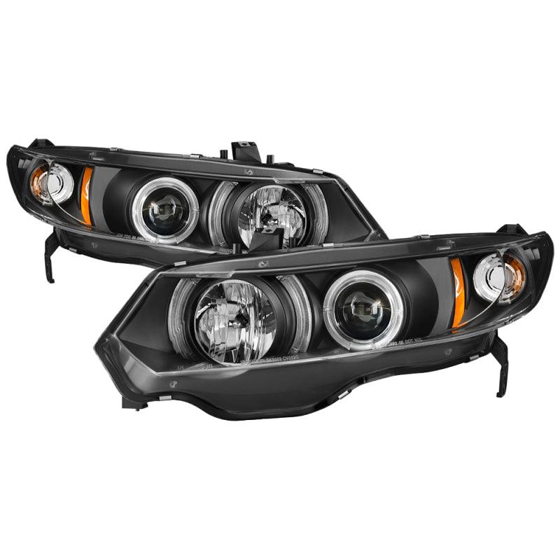 Spyder Honda Civic 06-08 2Dr Projector Headlights LED Halo Black High H1 Low H1 PRO-YD-HC06-2D-HL-BK - Corvette Realm