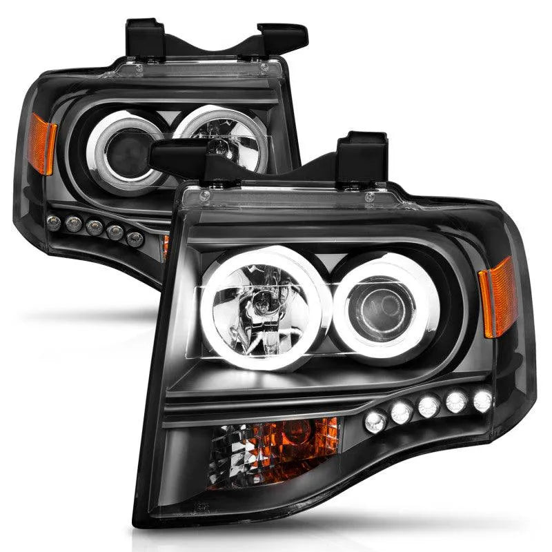 ANZO 2007-2014 Ford Expedition Projector Headlights w/ Halo Black - Corvette Realm