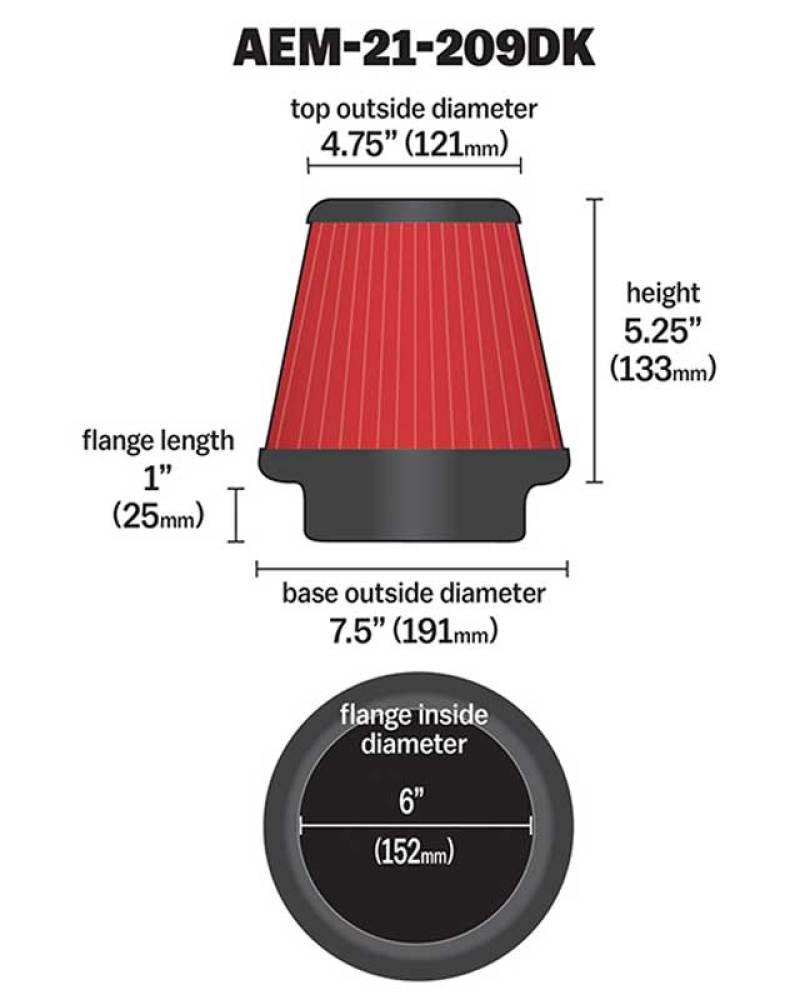 AEM 6 inch x 5 inch DryFlow Conical Air Filter - Corvette Realm