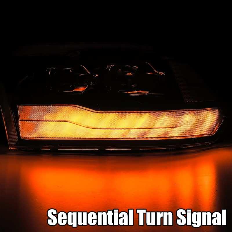 AlphaRex 09-18 Dodge Ram 1500HD PRO-Series Proj Headlights Plank Style Black w/Seq Signal/Smoked DRL - Corvette Realm