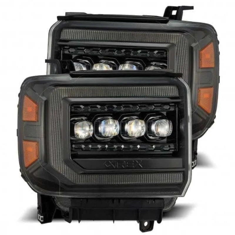 AlphaRex 14-18 GMC Sierra NOVA LED Proj Headlights Plnk Style Alpha Blk w/Activ Light/Seq Signal/DRL - Corvette Realm