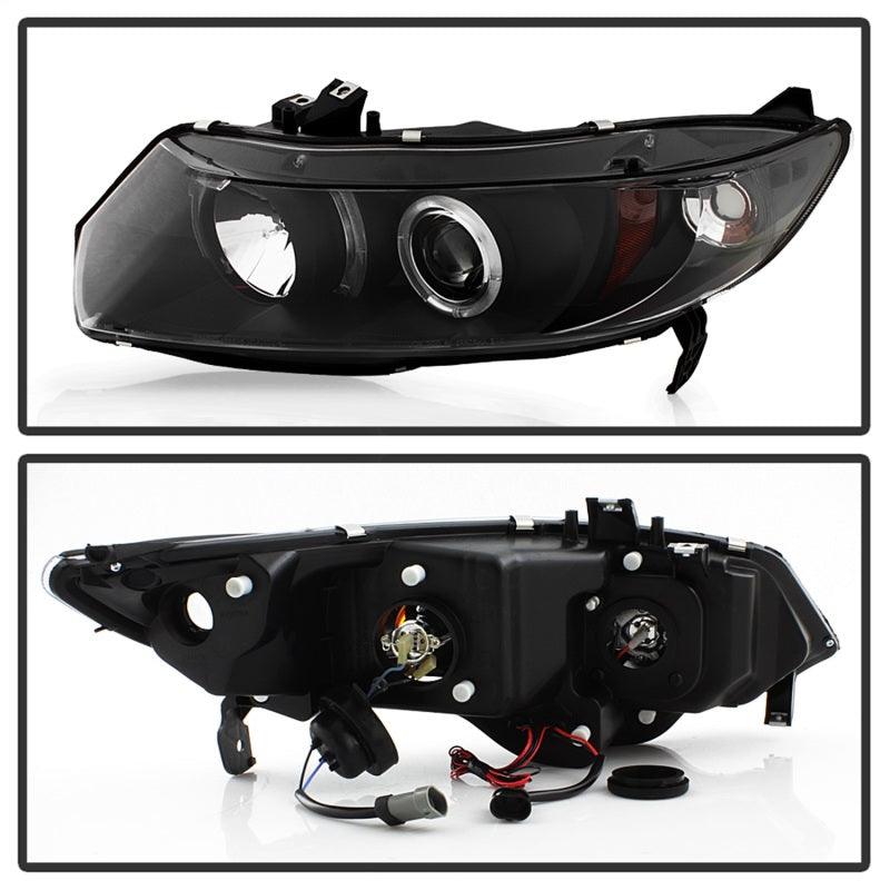 Spyder Honda Civic 06-08 2Dr Projector Headlights LED Halo Black High H1 Low H1 PRO-YD-HC06-2D-HL-BK - Corvette Realm