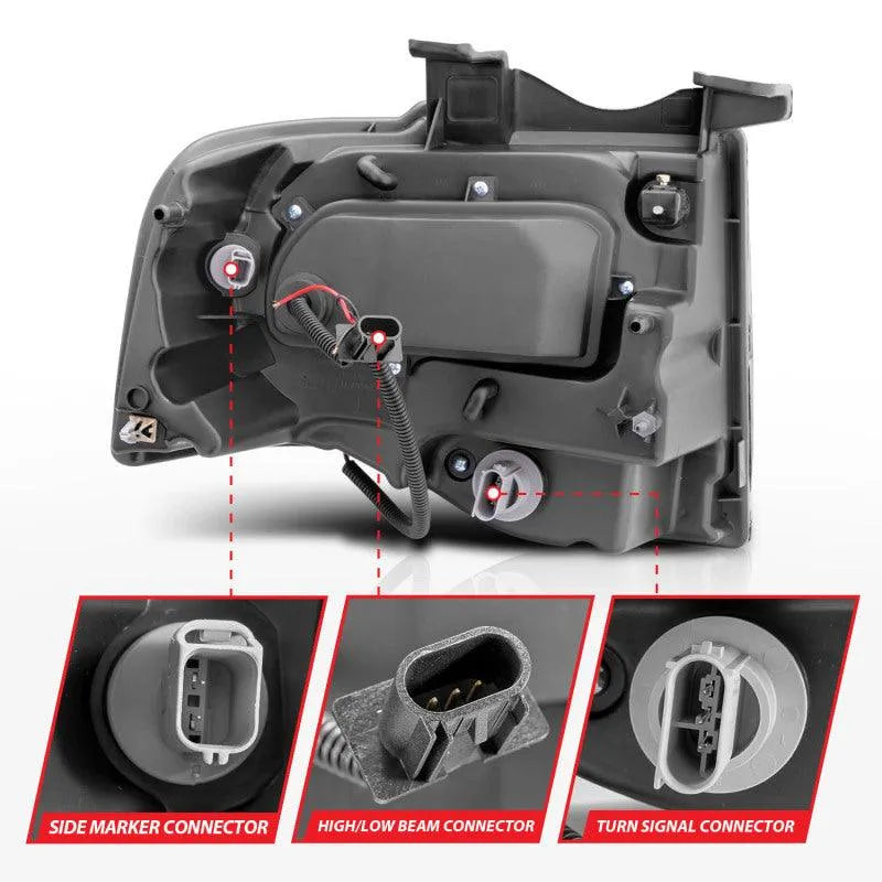 ANZO 2007-2014 Ford Expedition Projector Headlights w/ Halo Black - Corvette Realm