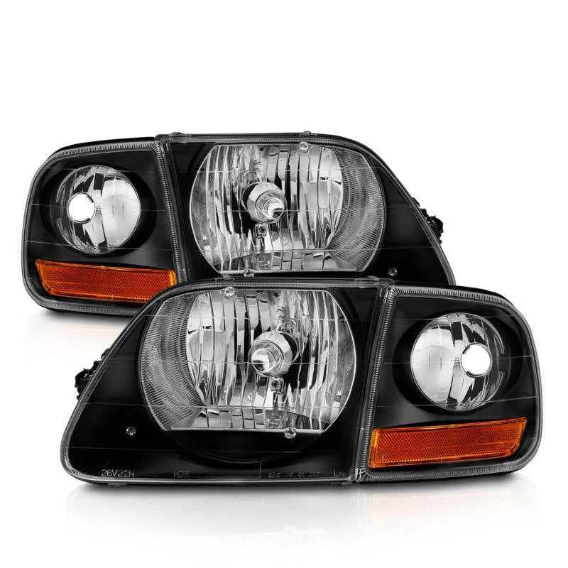 ANZO 1997-2003 Ford F150 Crystal Headlight Black w/ Parking Light - Corvette Realm