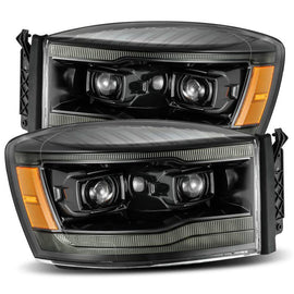 AlphaRex 06-08 Dodge Ram 1500HD LUXX LED Projector Headlights Plank Style Alpha Blk w/Seq Signal/DRL - Corvette Realm
