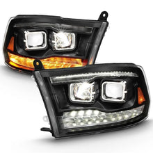 Load image into Gallery viewer, ANZO 2009-2018 Dodge Ram 1500 Led Projector Plank Style Switchback H.L Halo Black Amber (OE Style) - Corvette Realm
