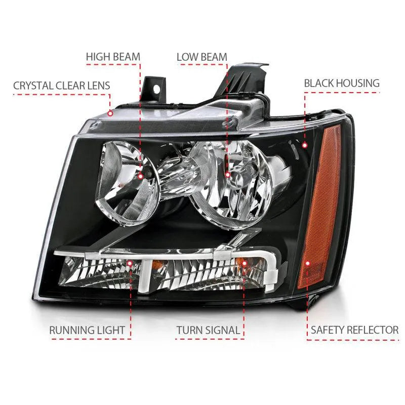 ANZO 2007-2014 Chevrolet Tahoe/Suburban Crystal Headlights Black - Corvette Realm