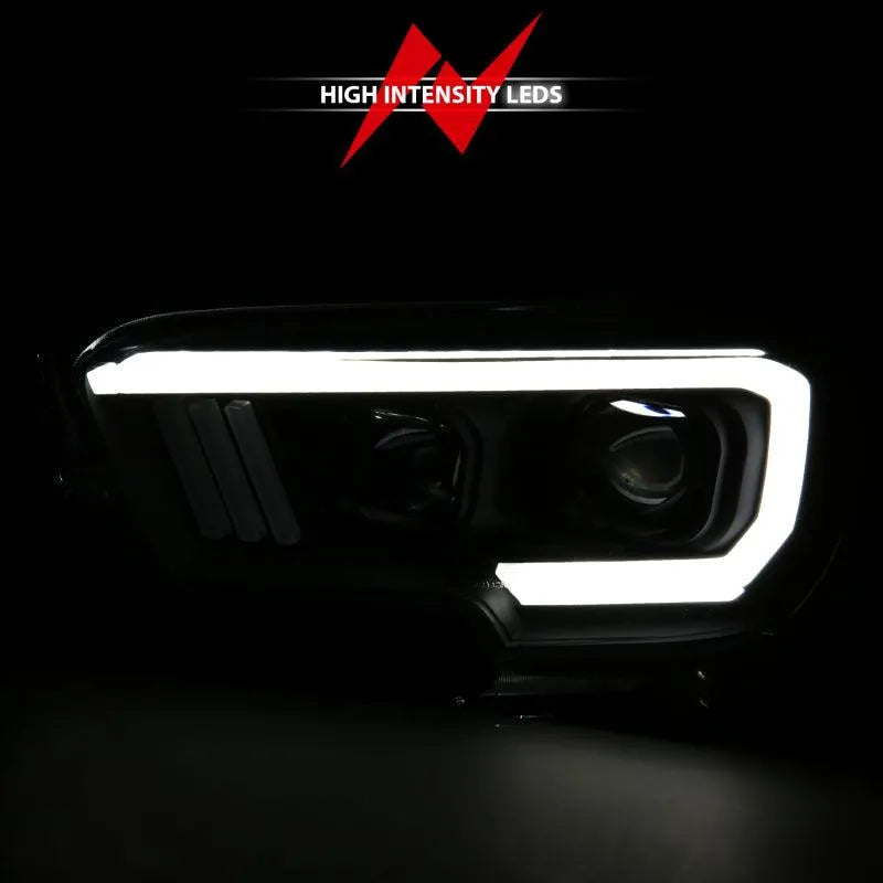 ANZO 2016-2017 Toyota Tacoma Projector Headlights w/ Plank Style Switchback Black w/ Amber - Corvette Realm