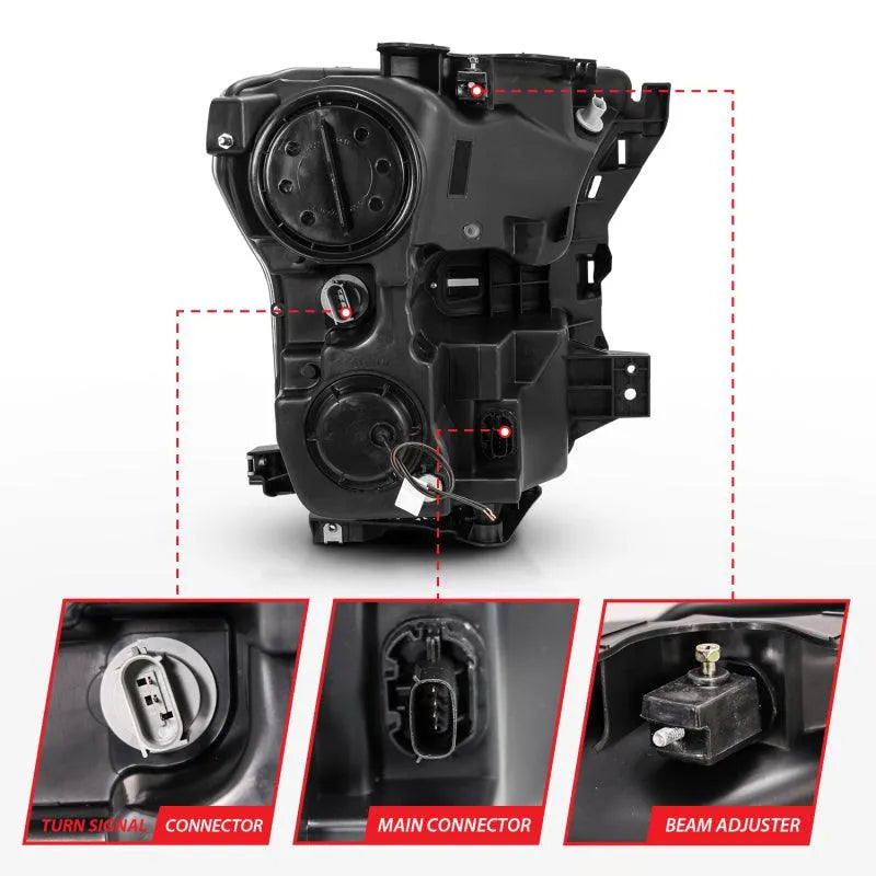 ANZO 2015-2017 Ford F-150 Projector Headlights w/ Plank Style Switchback Black w/ Amber - Corvette Realm
