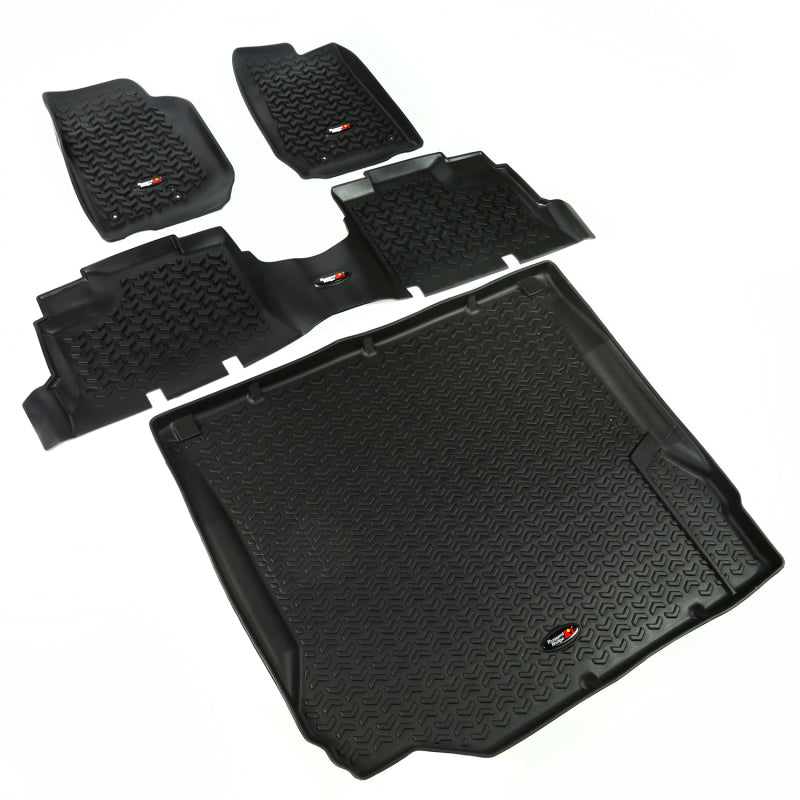 Rugged Ridge Floor Liner Front/Rear/Cargo Black 2007-2010 Jeep Wrangler JK 4 Dr