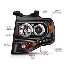Load image into Gallery viewer, ANZO 2007-2014 Ford Expedition Projector Headlights w/ Halo Black - Corvette Realm