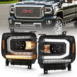 ANZO 2016-2019 Gmc Sierra 1500 Projector Headlight Plank Style Black w/ Sequential Amber Signal - Corvette Realm