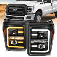 Load image into Gallery viewer, ANZO 2011-2016 Ford F250 Projector Headlights w/ Plank Style Switchback Black w/ Amber - Corvette Realm