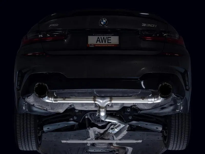 AWE 19-23 BMW 330i / 21-23 BMW 430i Base G2X Track Edition Axle Back Exhaust - Diamond Black - Corvette Realm