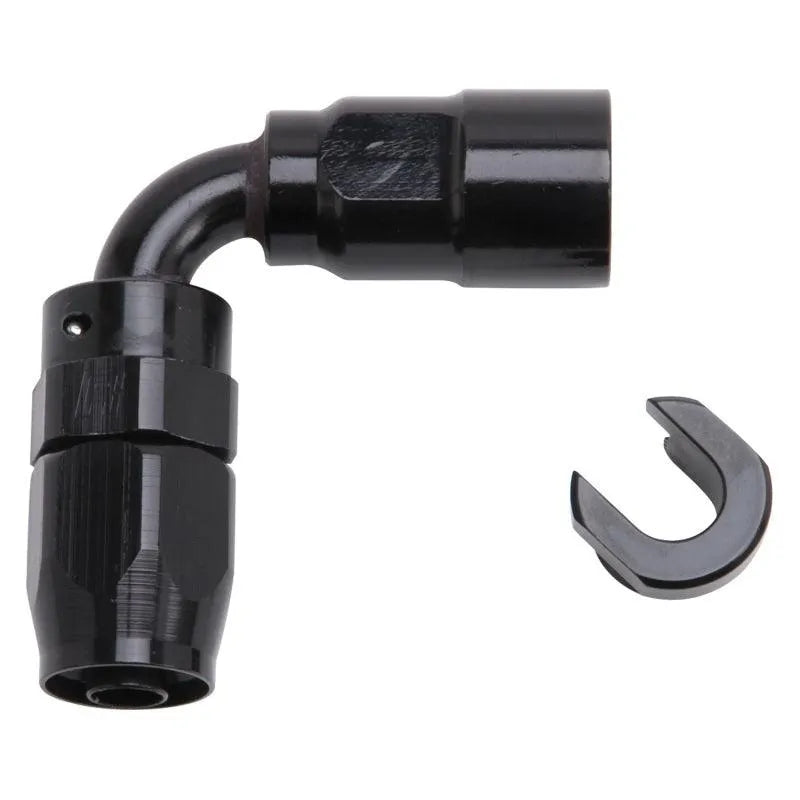 Russell Performance 3/8in SAE Quick Disc Female to -6 Hose Black 90 Degree Hose End - Corvette Realm