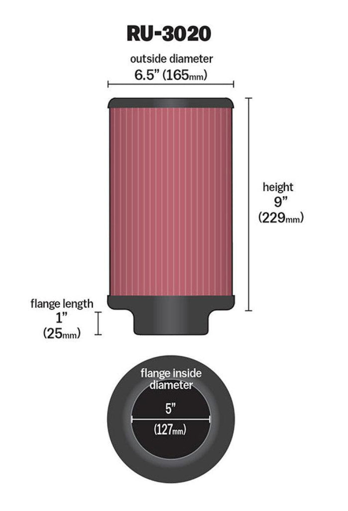 K&N Filter 2 1/4inch 10 Degree Flange 16 1/4inch x 4inch - 4 1/2inch Height - Corvette Realm