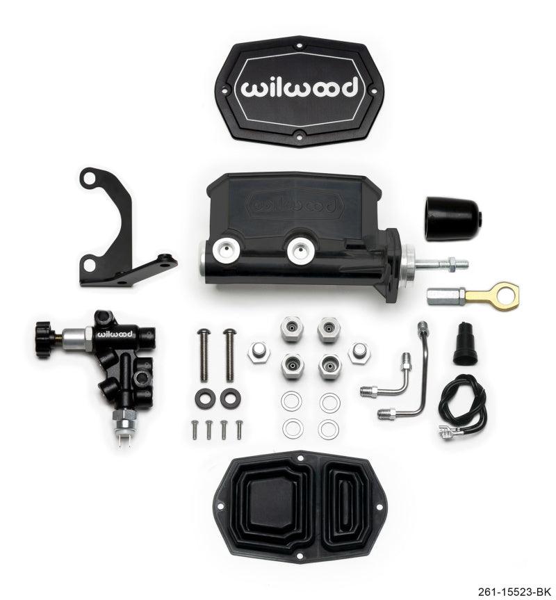 Wilwood Compact Tandem M/C - 15/16in Bore w/Bracket and Valve fits Mustang (Pushrod) - Black - Corvette Realm