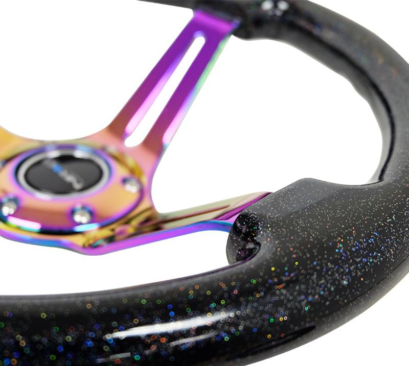 NRG Reinforced Steering Wheel (350mm / 3in. Deep) Blk Multi Color Flake w/ Neochrome Center Mark - Corvette Realm