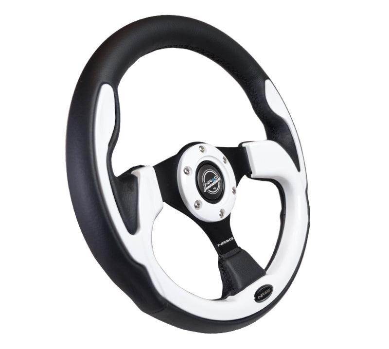 NRG Reinforced Steering Wheel (320mm) Blk w/White Trim & 4mm 3-Spoke - Corvette Realm