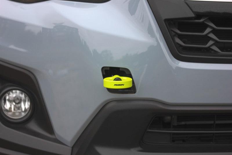 Perrin 2022 Subaru WRX / 18-21 Crosstrek / 14-21 Forester Tow Hook Kit (Front) - Neon Yellow - Corvette Realm