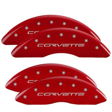 Load image into Gallery viewer, MGP 4 Caliper Covers Engraved Front &amp; Rear C6/Corvette Red finish silver ch - Corvette Realm