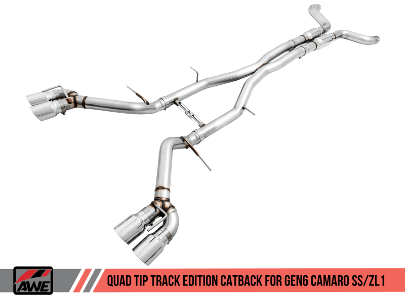 AWE Tuning 16-19 Chevy Camaro SS Non-Res Cat-Back Exhaust - Track Edition (Quad Chrome Silver Tips) - Corvette Realm