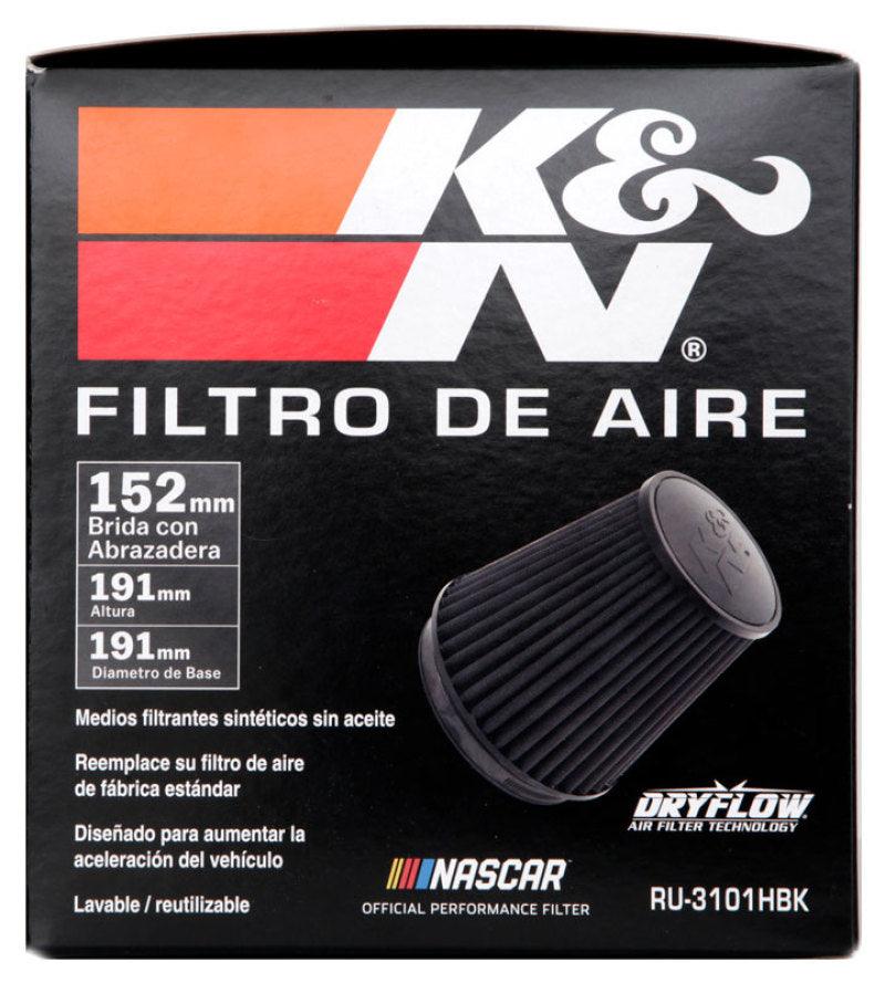 K&N Universal Rubber Filter Round Tapered 6in Flange ID x 7.5in Base OD x 5.25in Top OD x 8in Height - Corvette Realm