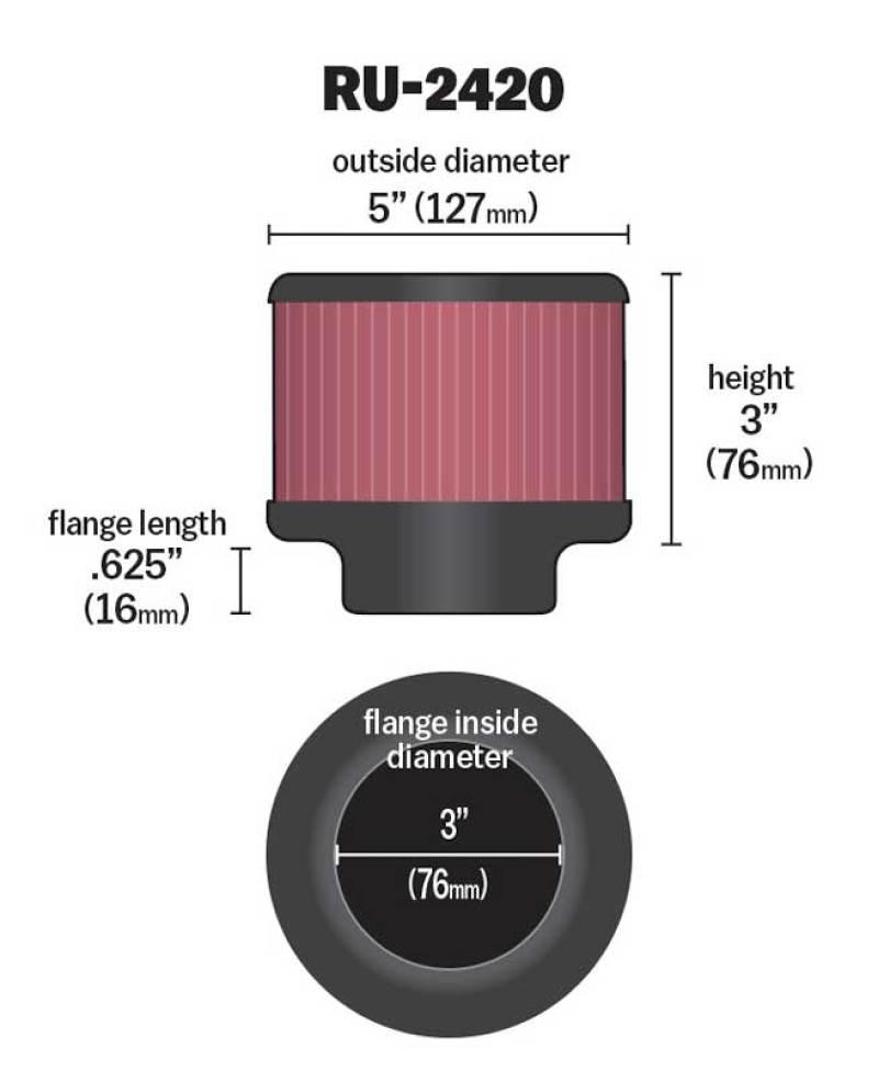 K&N Universal Rubber Filter 3 inch Flange 5 inch OD 3 inch Height - Corvette Realm