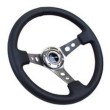 Load image into Gallery viewer, NRG Reinforced Steering Wheel (350mm / 3in. Deep) Blk Leather w/Gunmetal Circle Cutout Spokes - Corvette Realm