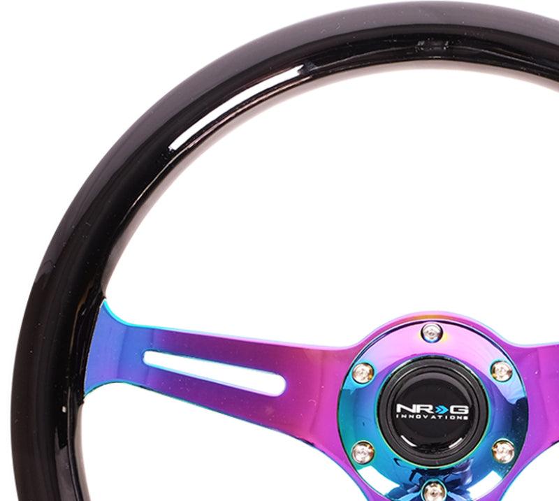 NRG Classic Wood Grain Steering Wheel (350mm) Black Paint Grip w/Neochrome 3-Spoke Center - Corvette Realm