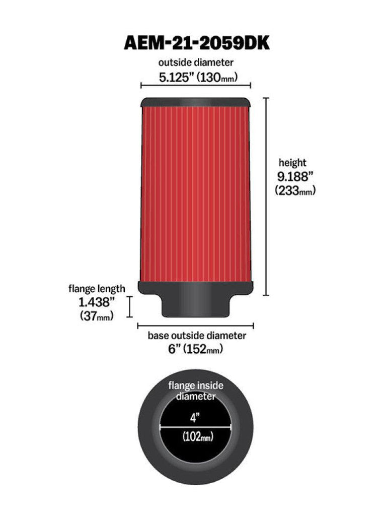 AEM 4 inch x 9 inch Dryflow Element Filter Replacement - Corvette Realm