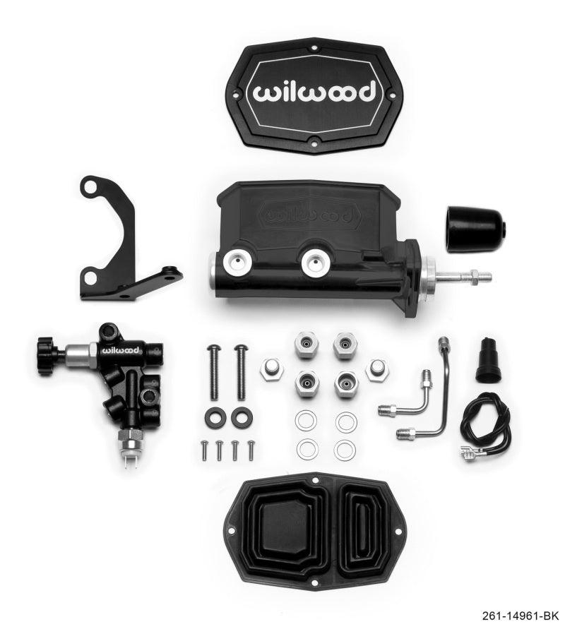 Wilwood Compact Tandem M/C - 7/8in Bore - w/Bracket and Valve (Pushrod) - Black - Corvette Realm