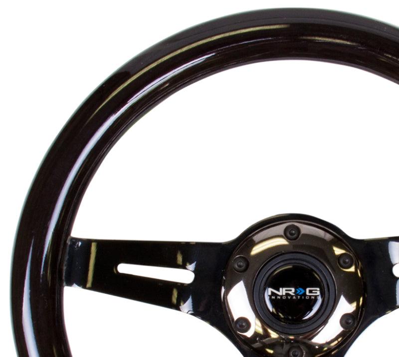 NRG Classic Wood Grain Steering Wheel (310mm) Black w/Black Chrome 3-Spoke Center - Corvette Realm