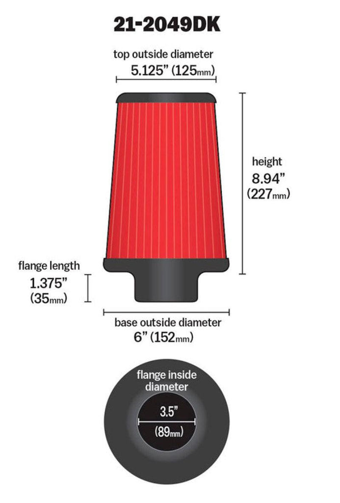 AEM 3.5 inch Short Neck 9 inch Element Filter Replacement - Corvette Realm