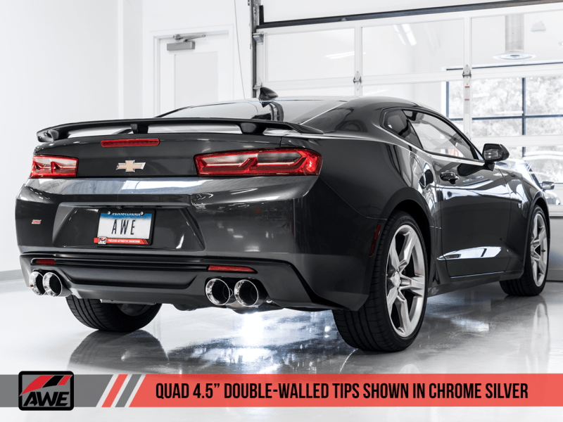 AWE Tuning 16-19 Chevrolet Camaro SS Axle-back Exhaust - Track Edition (Quad Chrome Silver Tips) - Corvette Realm