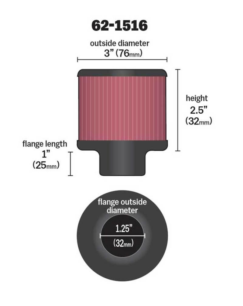 K&N 1in Flange L x 3in OD x 2.5in Height Clamp On Crankcase Vent Filter - Corvette Realm