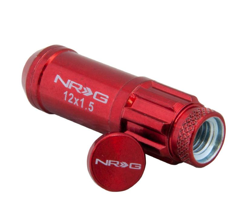 NRG 700 Series M12 X 1.5 Steel Lug Nut w/Dust Cap Cover Set 21 Pc w/Locks & Lock Socket - Red - Corvette Realm