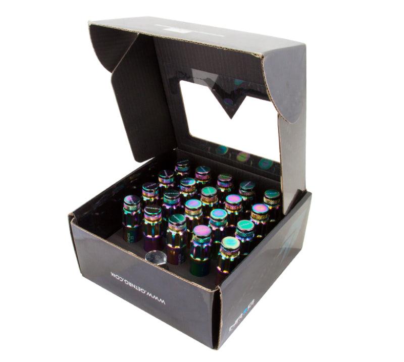 NRG 700 Series M12 X 1.25 Steel Lug Nut w/Dust Cap Cover Set 21 Pc w/Locks & Lock Socket - Neochrome - Corvette Realm