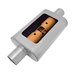 Gibson MWA Superflow Center/Center Oval Muffler - 4x9x14in/3in Inlet/3in Outlet - Stainless - Corvette Realm