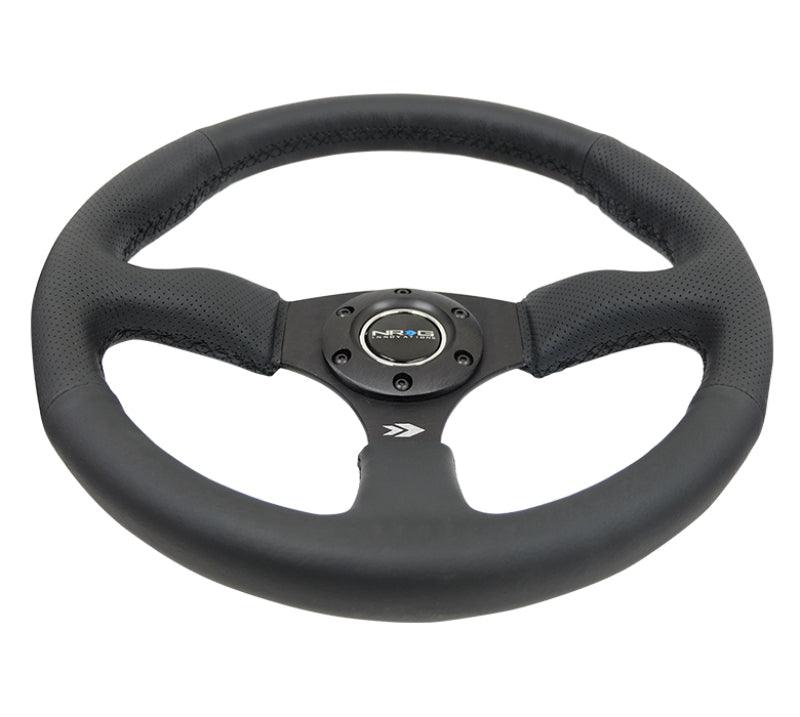 NRG Reinforced Steering Wheel (350mm / 2.5in. Deep) Blk Leather Comfort Grip w/5mm Matte Blk Spokes - Corvette Realm