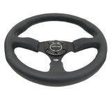 NRG Reinforced Steering Wheel (350mm / 2.5in. Deep) Blk Leather Comfort Grip w/5mm Matte Blk Spokes