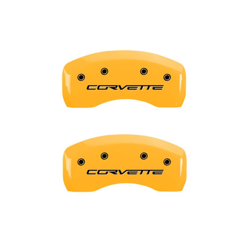 MGP 4 Caliper Covers Engraved Front & Rear C6/Corvette Yellow finish black ch - Corvette Realm