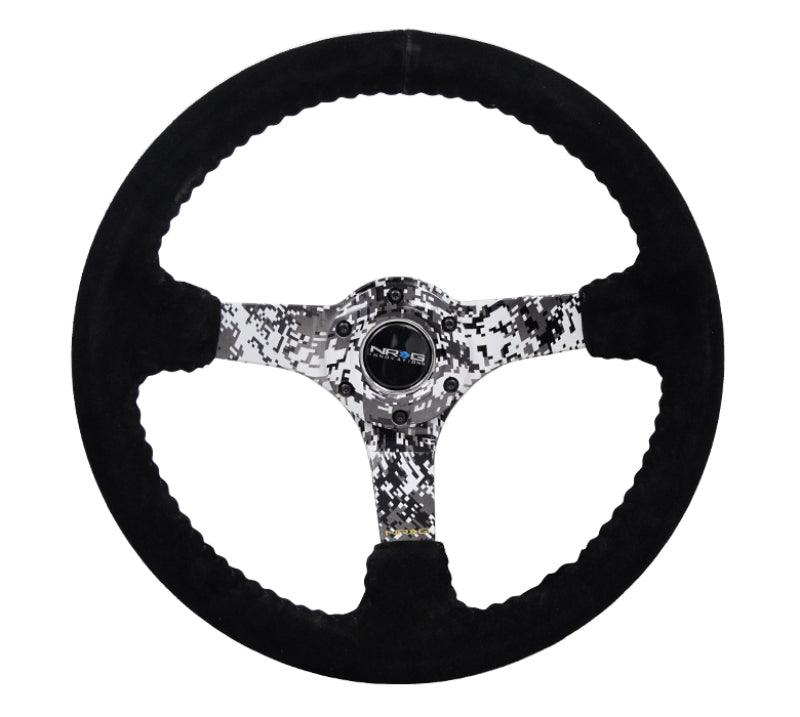 NRG Reinforced Steering Wheel (350mm / 3in. Deep) Blk Suede w/Hydrodipped Digi-Camo Spokes - Corvette Realm