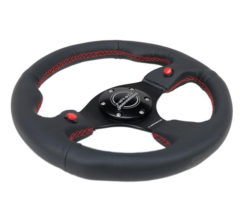 NRG Reinforced Steering Wheel (320mm) Blk Leather w/Dual Buttons - Corvette Realm